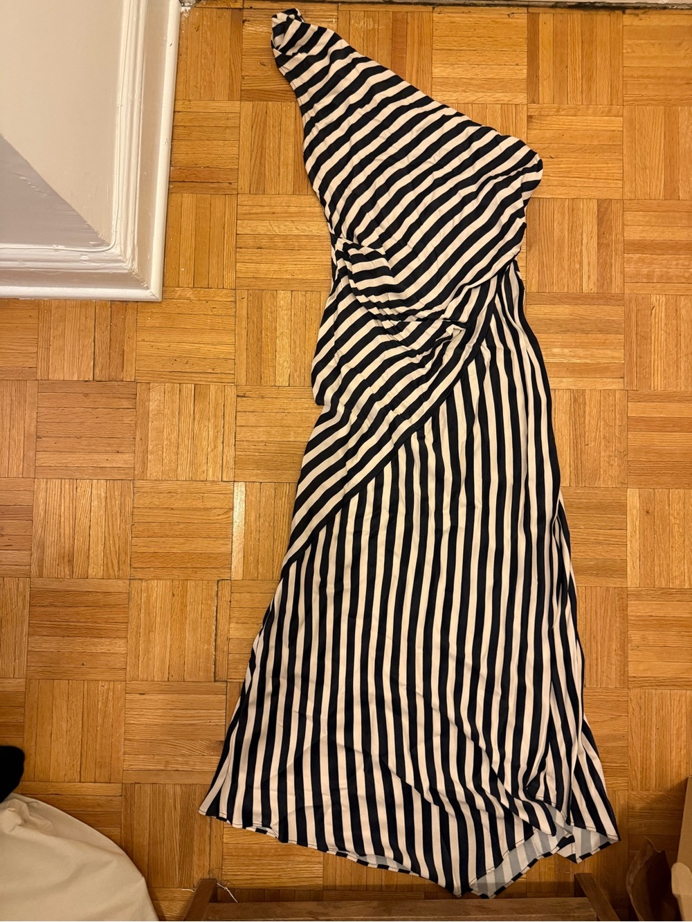 BHLDN (Anthropologie) Black & White Stripe Cowl-Neck Maxi Dress
